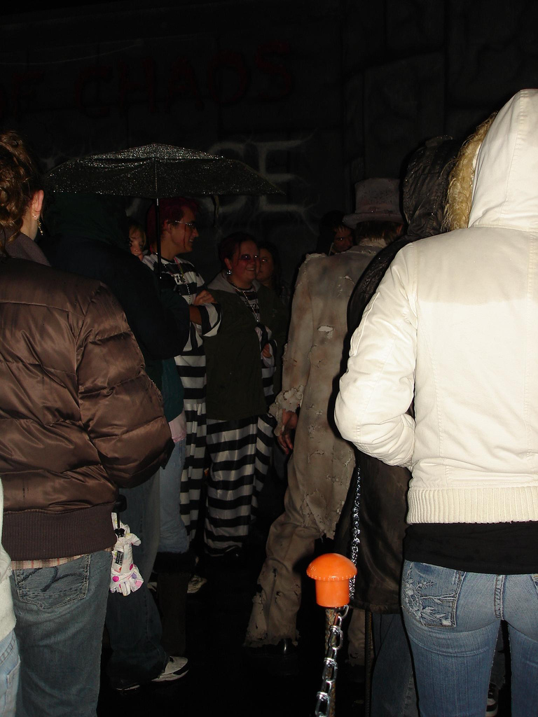 we waited in line in the rain to enter the haunted house haunted house and waiting in line
