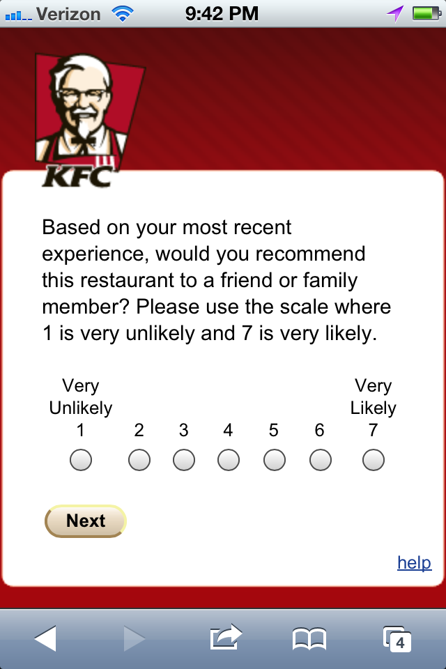 online survey design, kentucky fried chicken mobile survey design