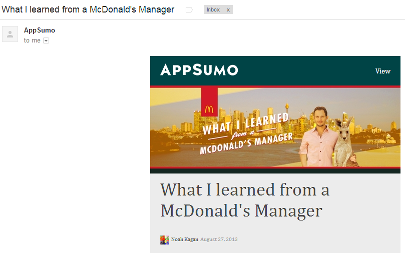 email from appsumo and noah kagan