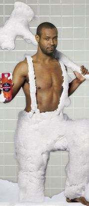 old spice guy using shampoo