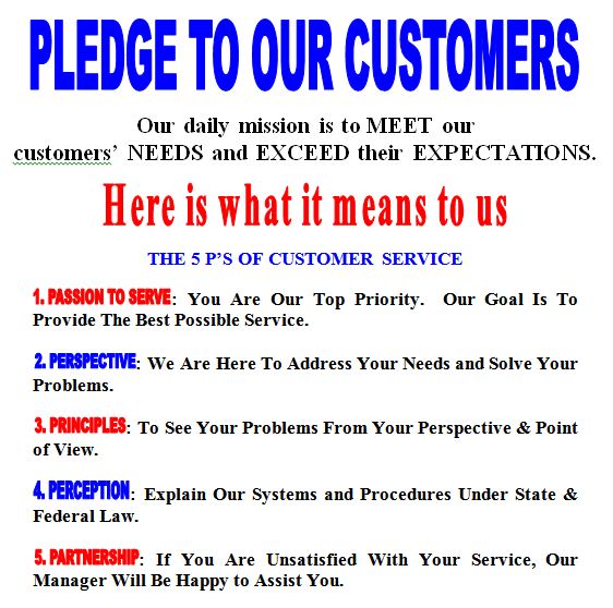 pledge-to-customers-dmv customer pledge for customer service